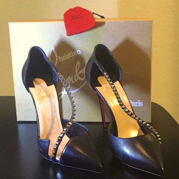 Christian Louboutin, black Leather spike cross D’orsay Pumps, size(41) 🌹🌹 - Picture 2 of 6